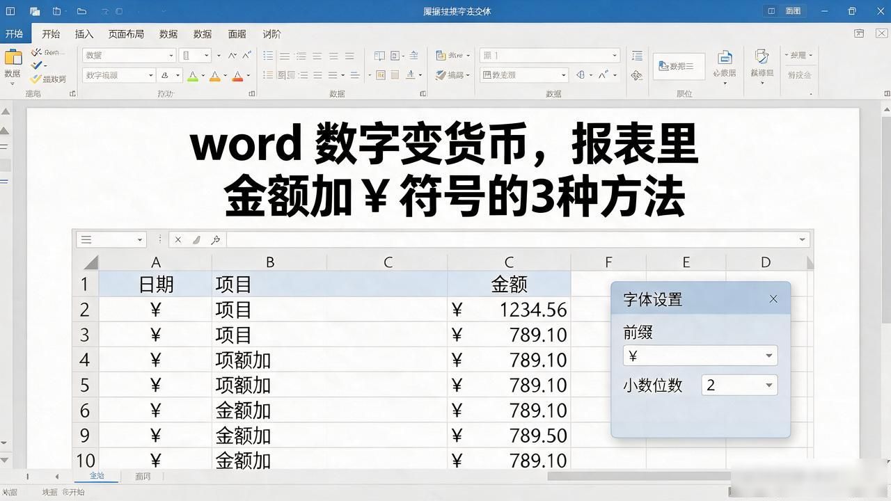 word 数字变货币,报表里金额加¥符号的3种方法